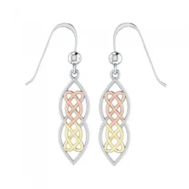 A peace of heaven and heart ~ Celtic Knotwork Sterling Silver Three Tone Dangle Earrings Jewelry with 14k Gold and Pink accent OTE121