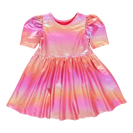 Girls Lame Laurie Dress - Rainbow Pink Lame