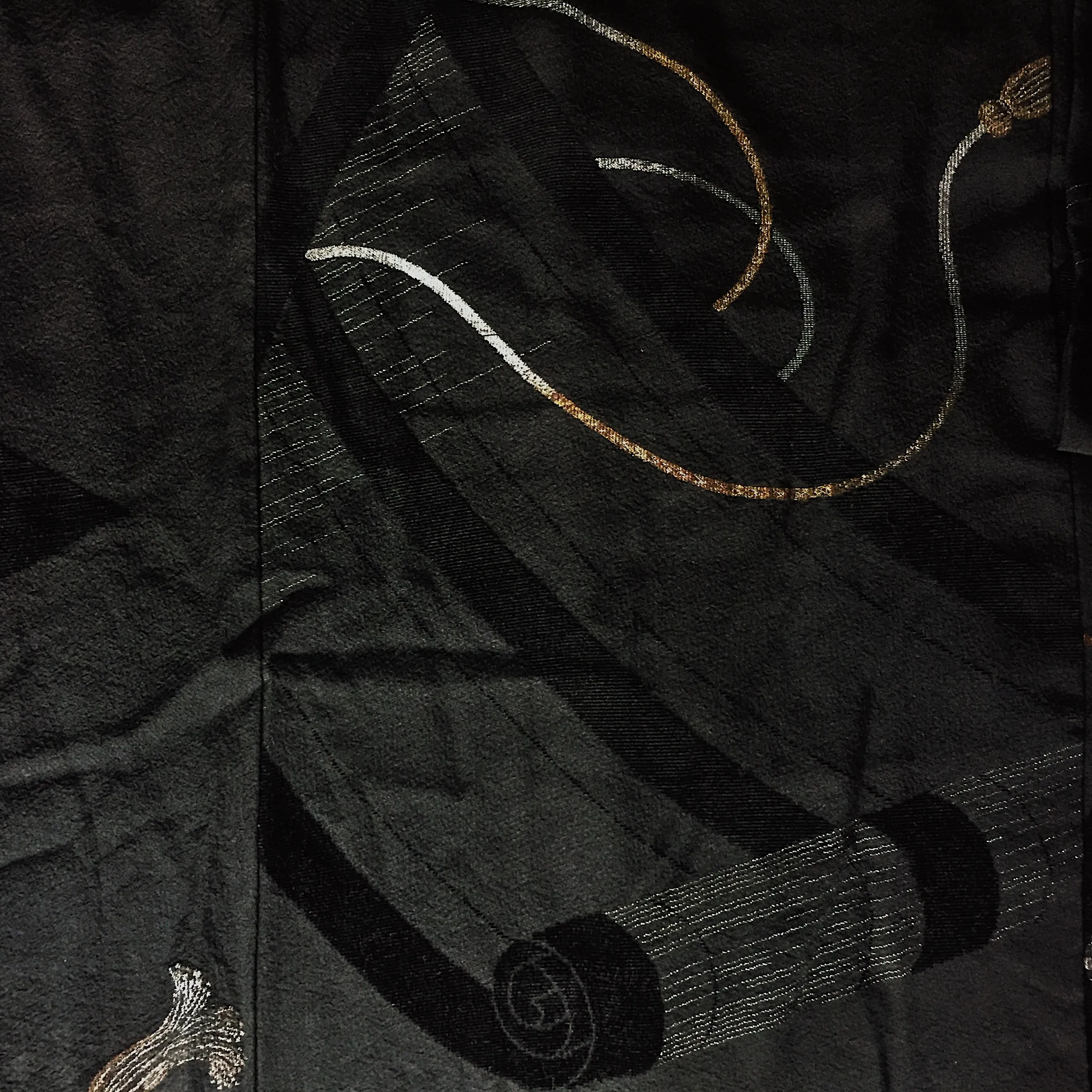 Antique Kimono Haori Jacket - Metallics & Cut Velvet Scrolls/ Midnight Black