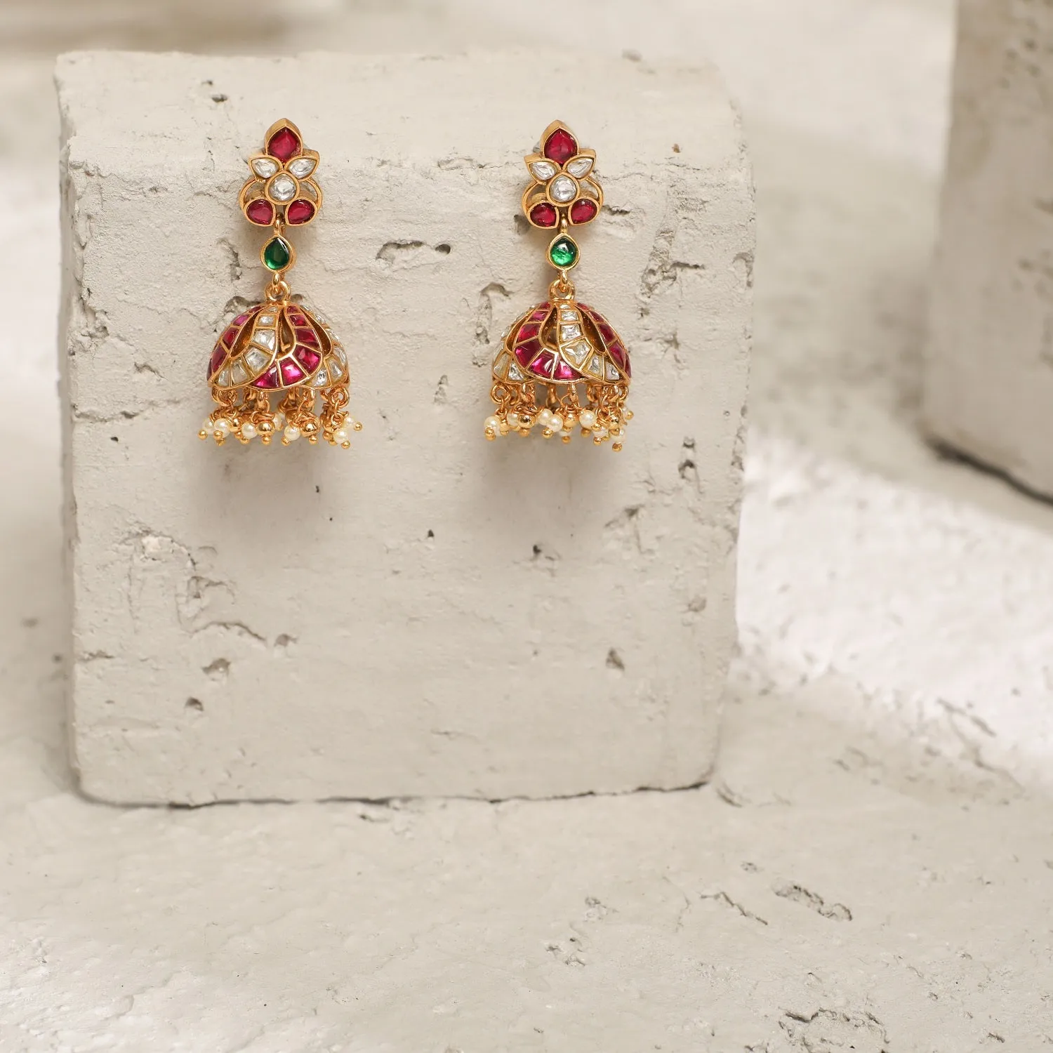 Arni Polki Jhumki Silver Earrings