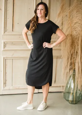 Black Ribbed Short Sleeve Maxi Dress - FINAL SALE