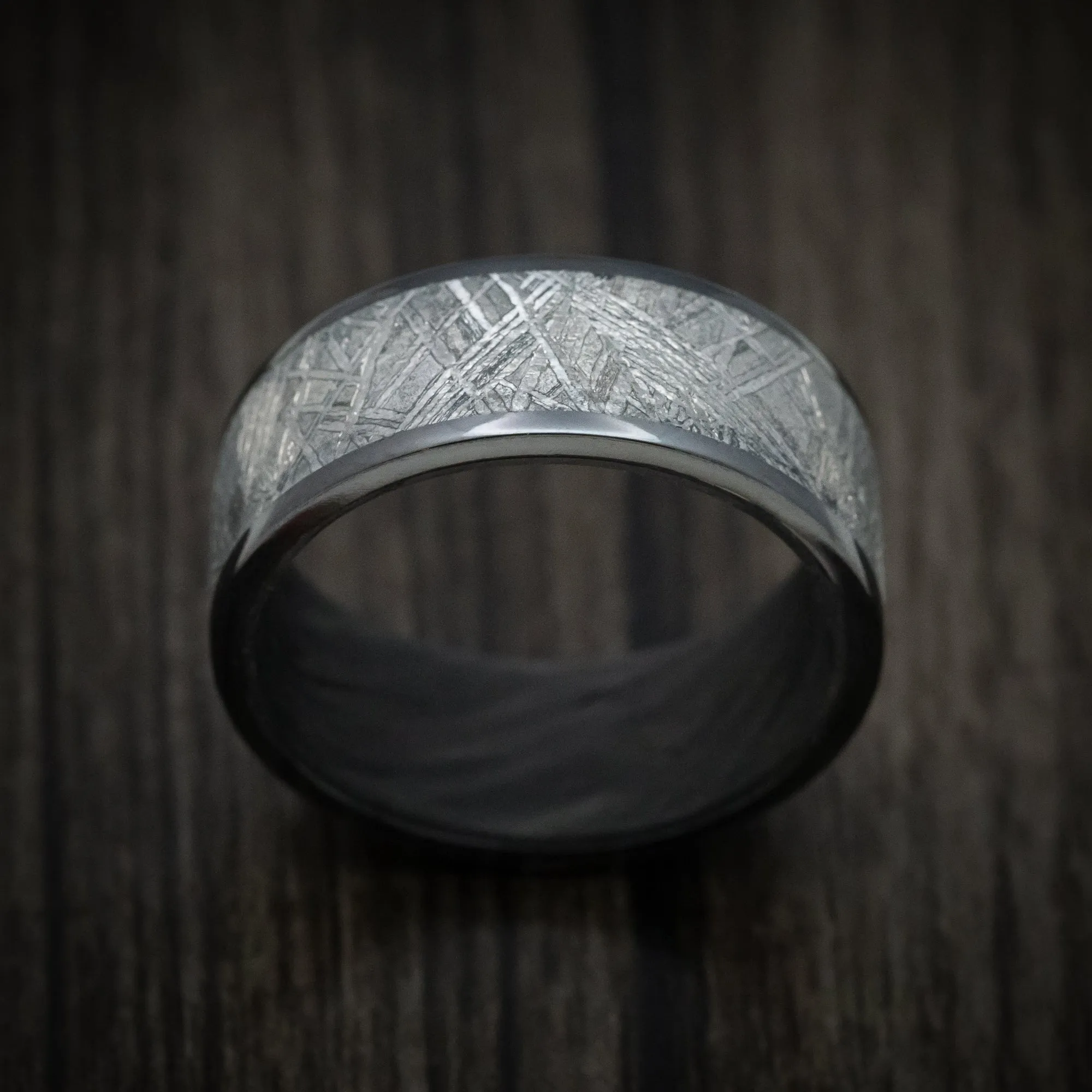 Black Zirconium and Gibeon Meteorite Men's Ring with Forged Carbon Fiber Sleeve Custom Made Band