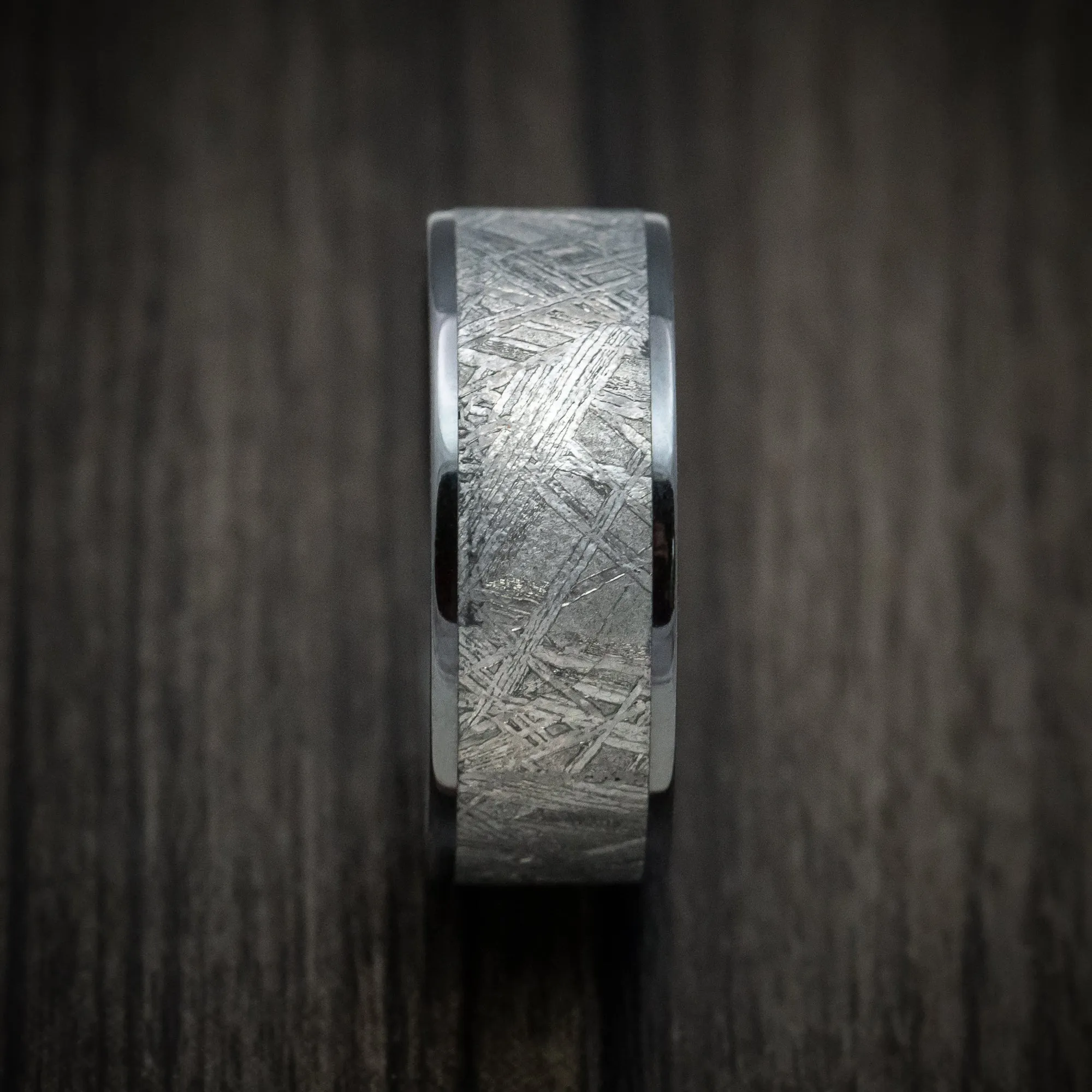 Black Zirconium and Gibeon Meteorite Men's Ring with Forged Carbon Fiber Sleeve Custom Made Band