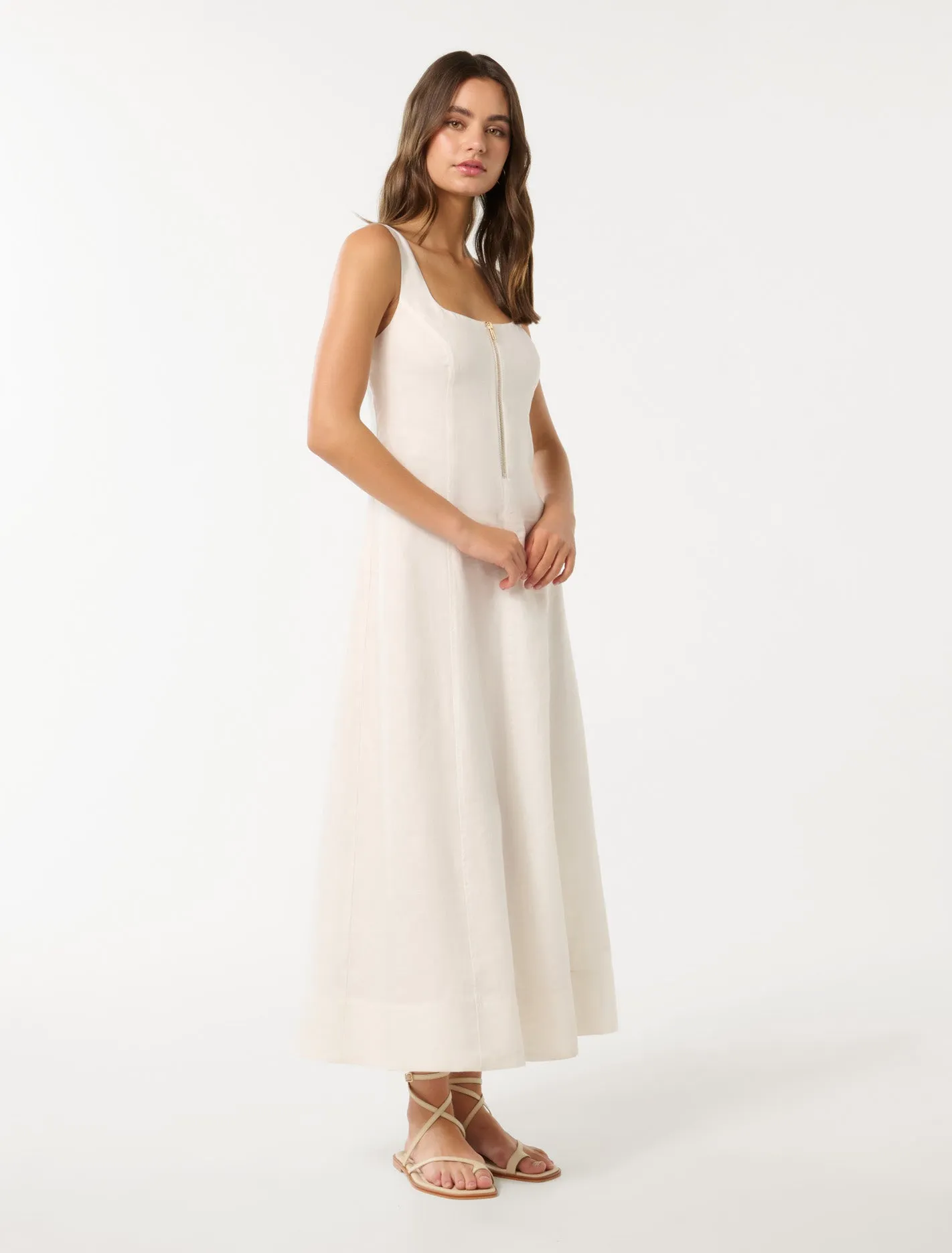 Bronte Linen Zip Detail Midi Dress