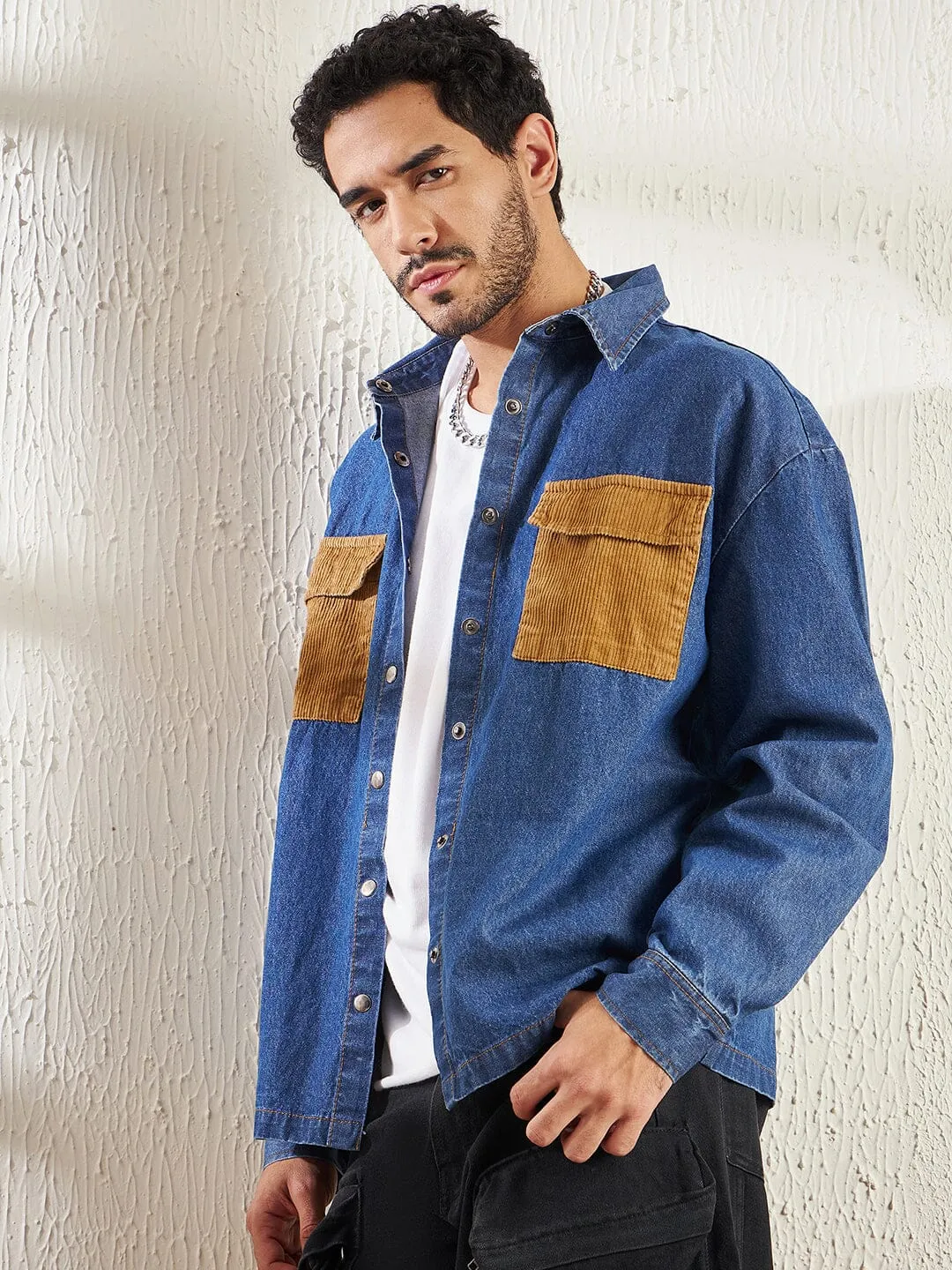 Dark Denim OverShirt With Contrast Pocket