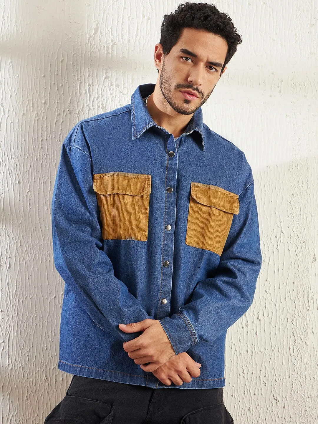 Dark Denim OverShirt With Contrast Pocket