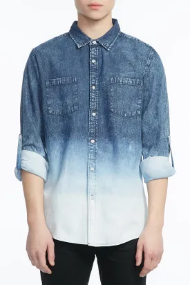 Guys Denim Bleach Dipped Long Sleeve Shirt