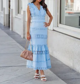 Jade Cotton Eyelet Tiered Maxi Dress - Chambray - FINAL SALE