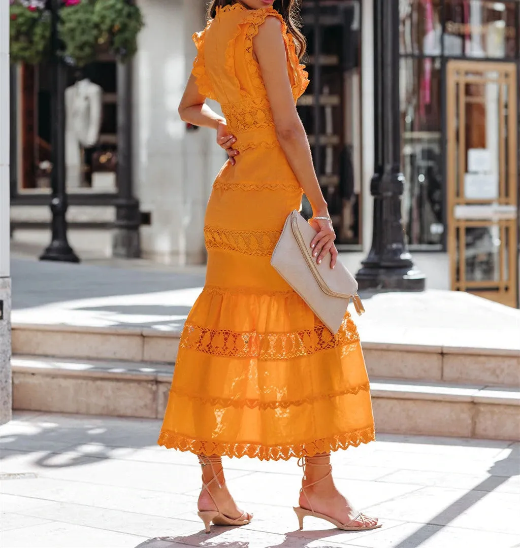 Jade Cotton Eyelet Tiered Maxi Dress - Tangerine - FINAL SALE