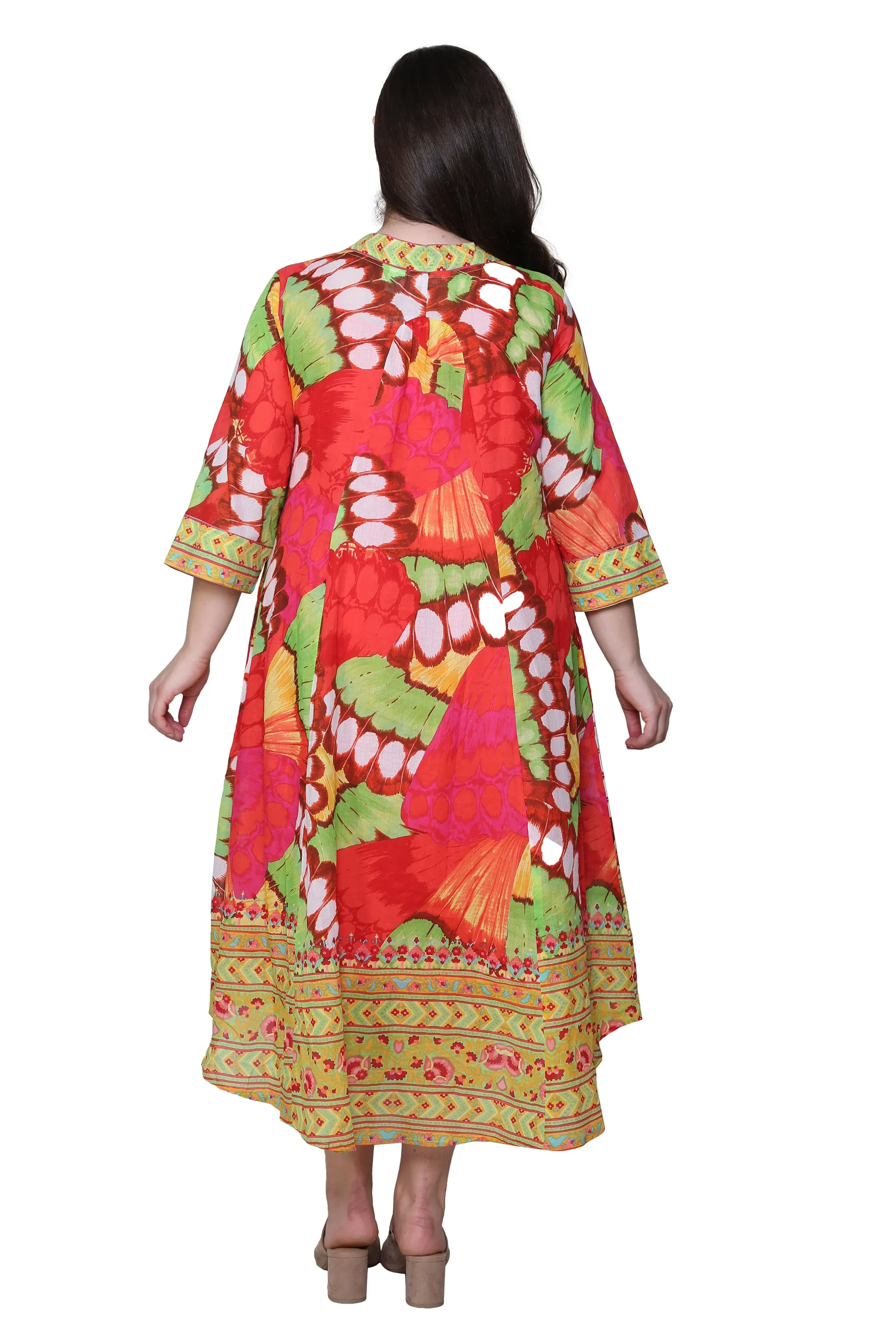 La Cera Women's Plus Size High-Low Butterfly Printed Caftan