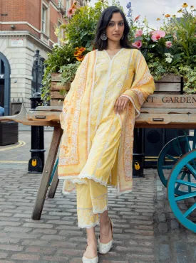 Mulmul Cotton Chester Yellow Kurta With Chester Yellow Pant