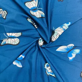 Navy Blue & Mulitcolor Butterfly Print Crepe Fabric