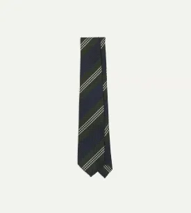 Navy, Green and White Multi Stripe Silk Grenadine Tie