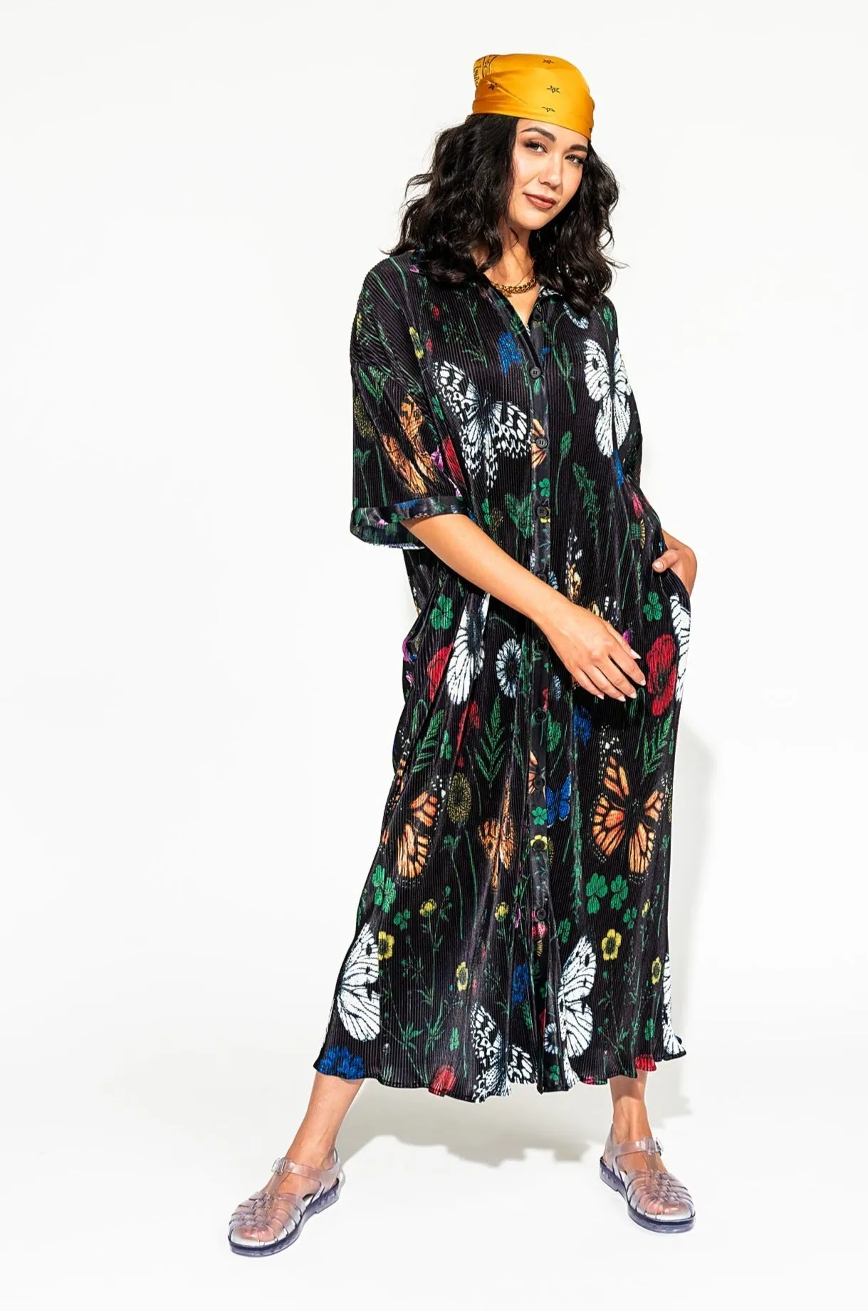 So Far So Good Oversized Plissé Dress in Folklore Florals *RESTOCKED*