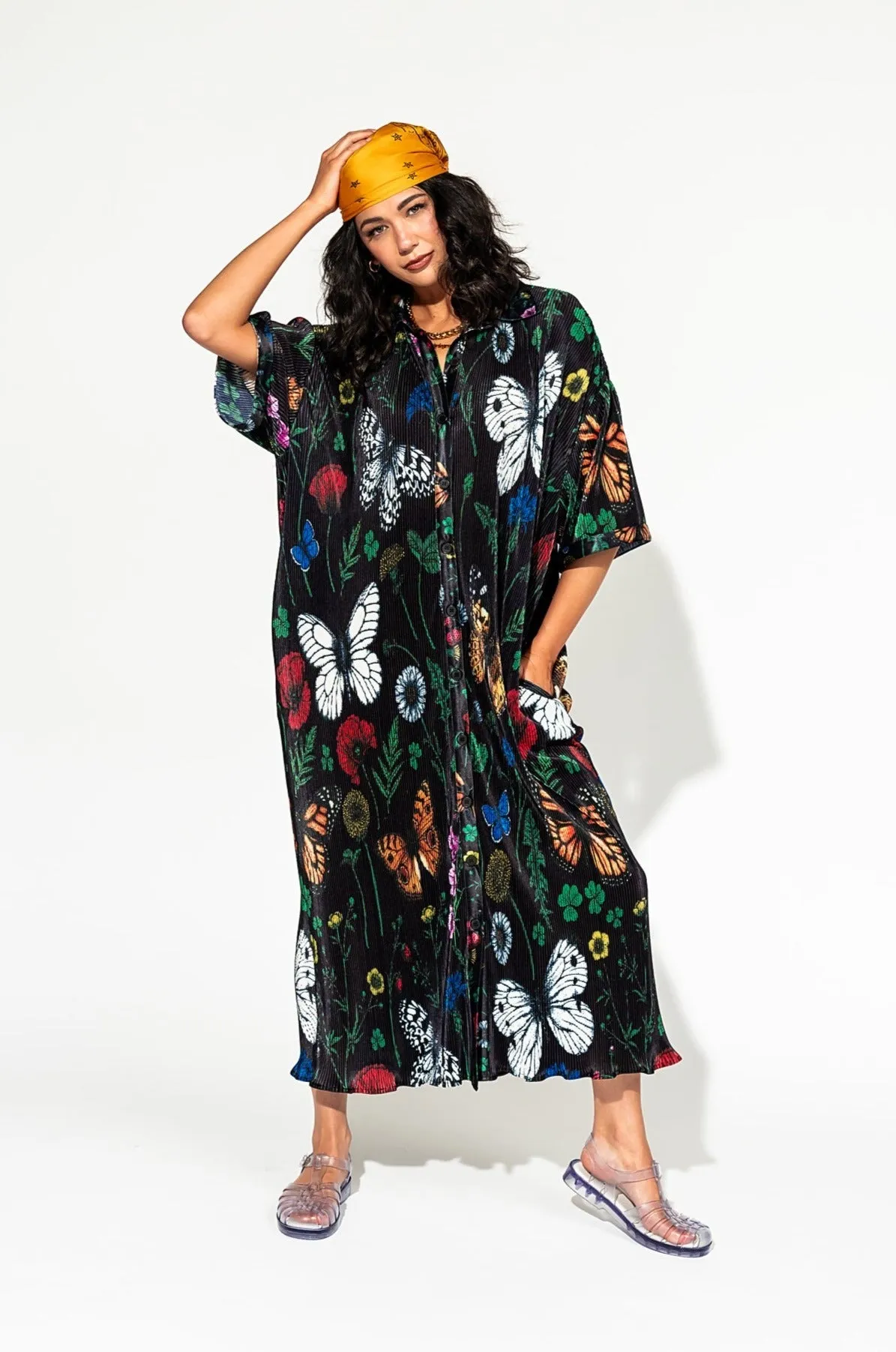 So Far So Good Oversized Plissé Dress in Folklore Florals *RESTOCKED*