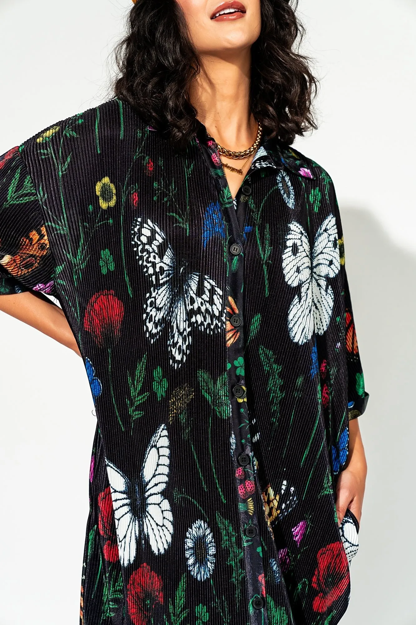 So Far So Good Oversized Plissé Dress in Folklore Florals *RESTOCKED*